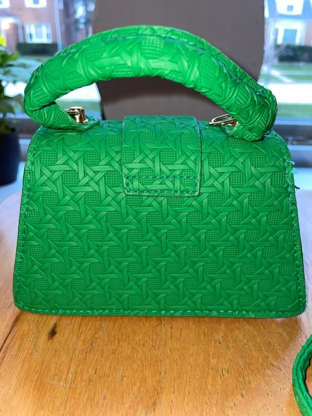 Green Woven-Texture Top Handle Mini Bag or Crossbody - Picture 4 of 8